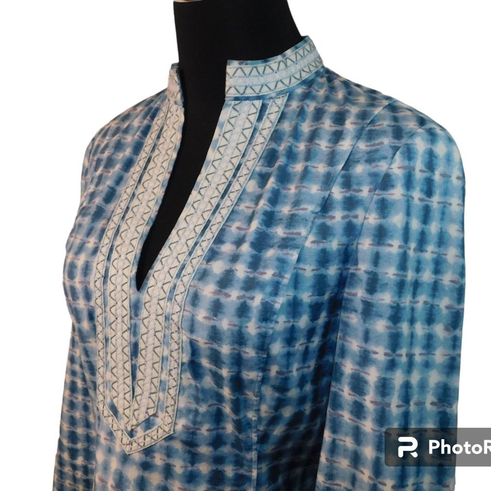 Tory Burch Blue Sonda Tie-Dye Stretch Tunic Mini Dress Size 2 Tunic Caftan Boho - Picture 11 of 13
